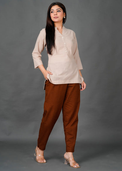 Cotton Linen Beige Short Kurti