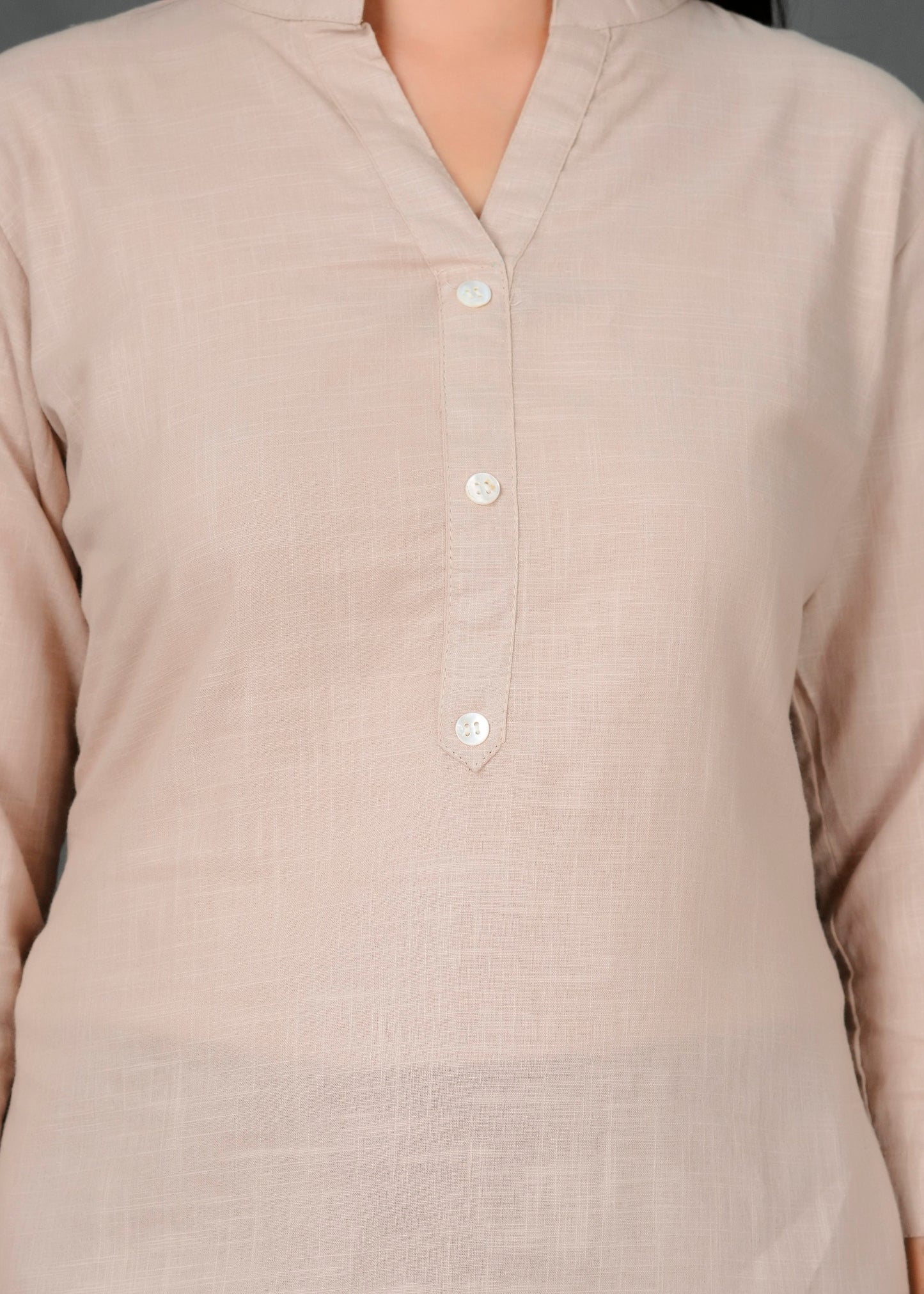 Cotton Linen Beige Short Kurti