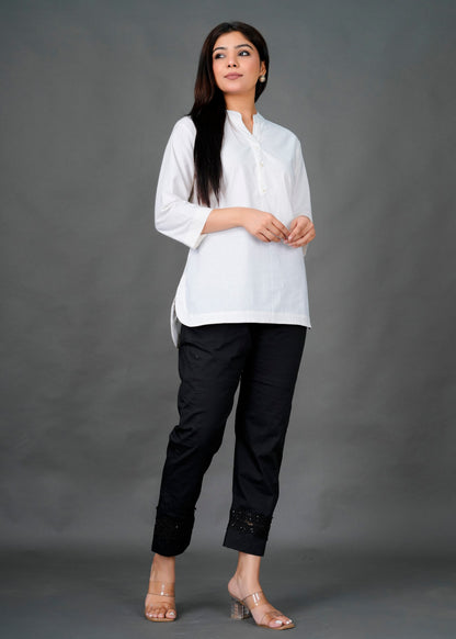 White Kurti with Black Lace Pant