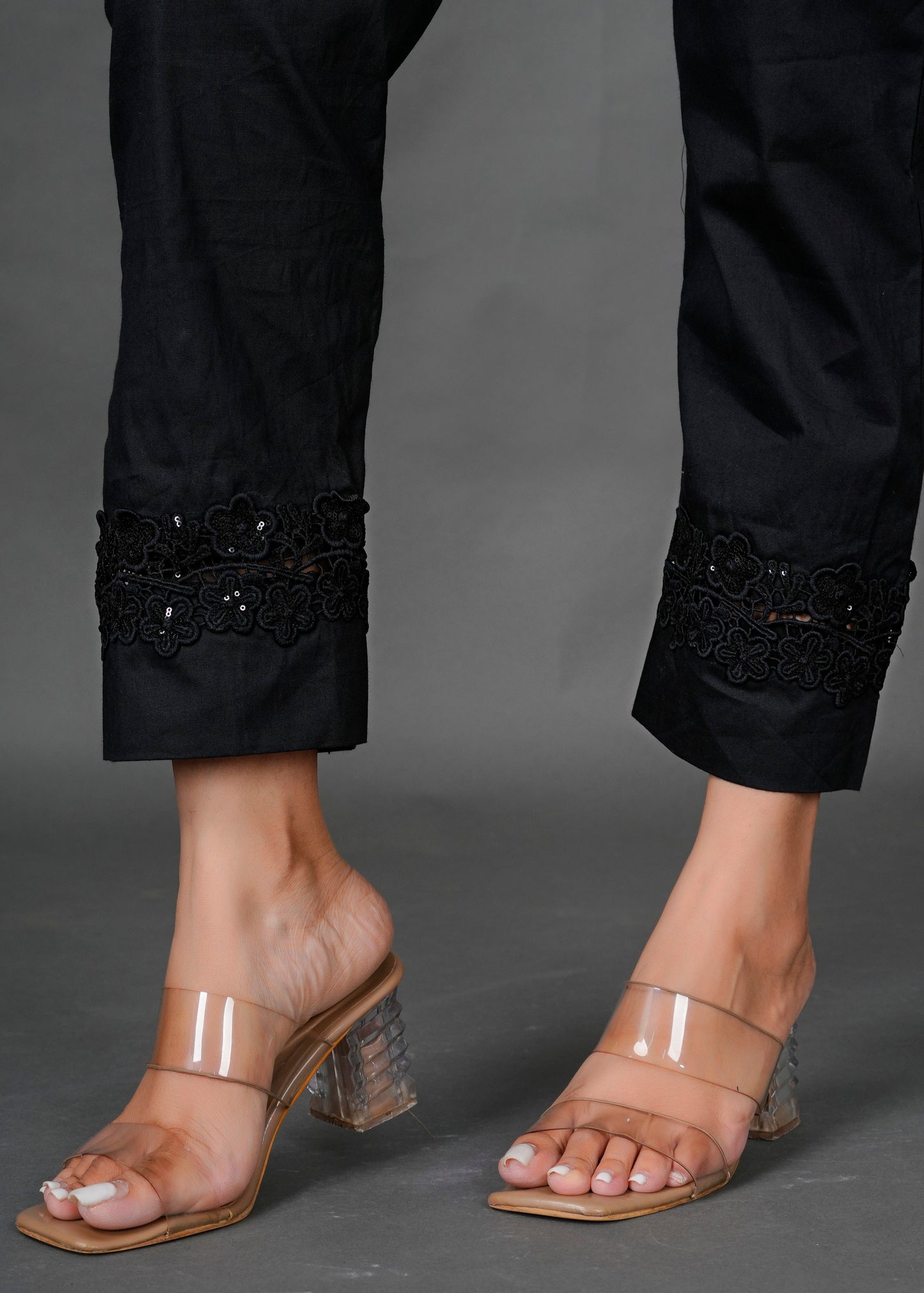 White Kurti with Black Lace Pant