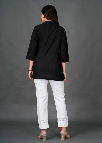 Black Kurti With White Lace Pant