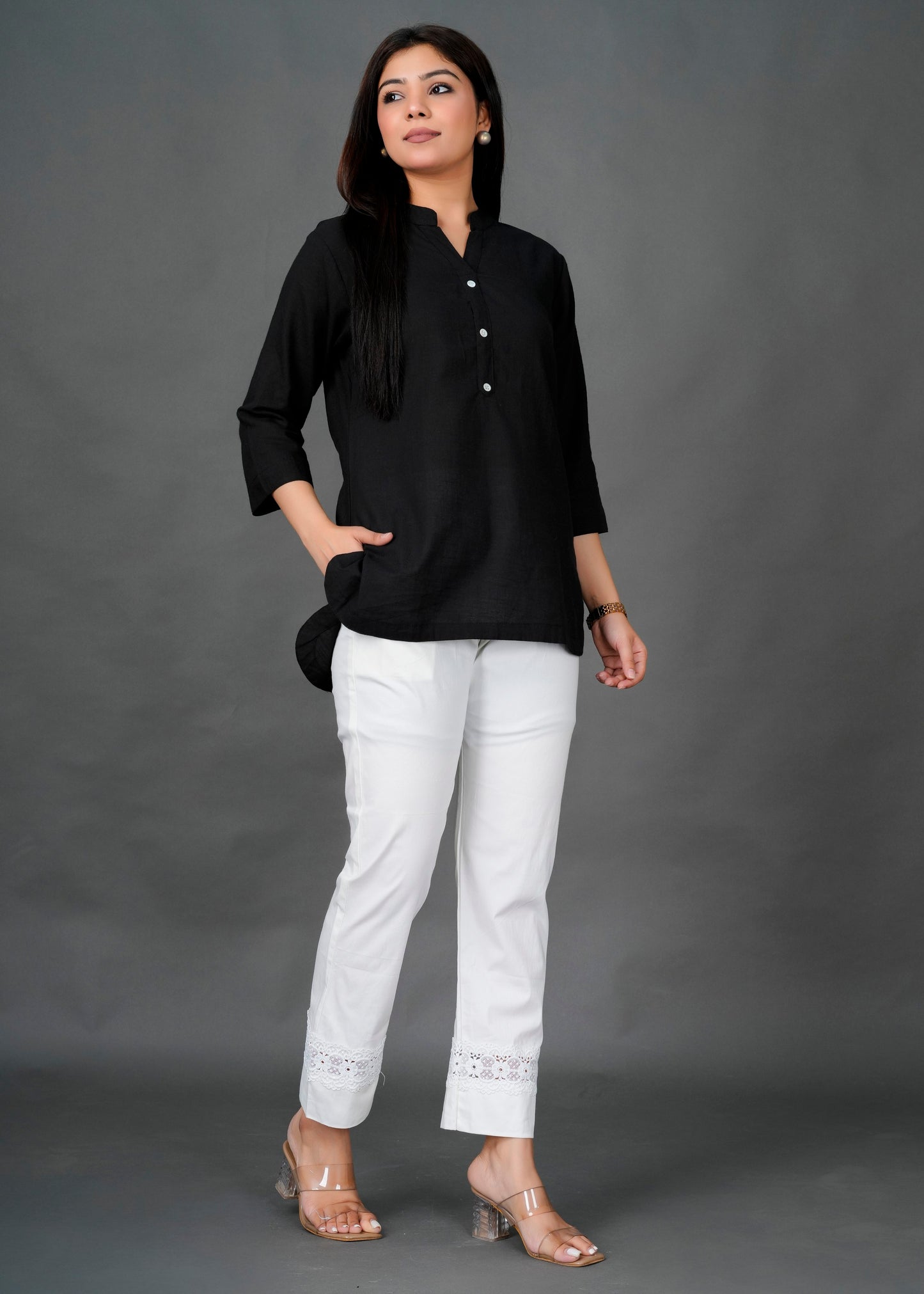 Black Kurti With White Lace Pant