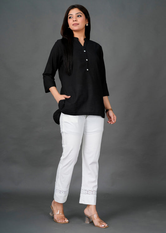 Black Kurti With White Lace Pant