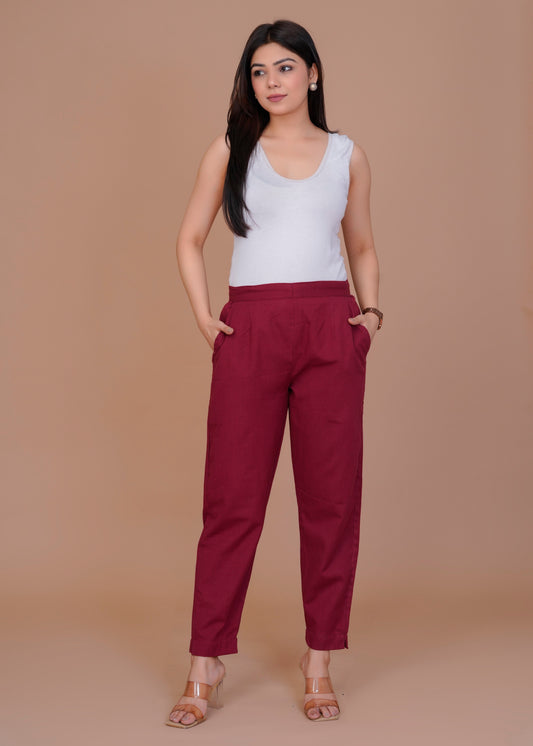 Everyday Cotton Maroon Pant