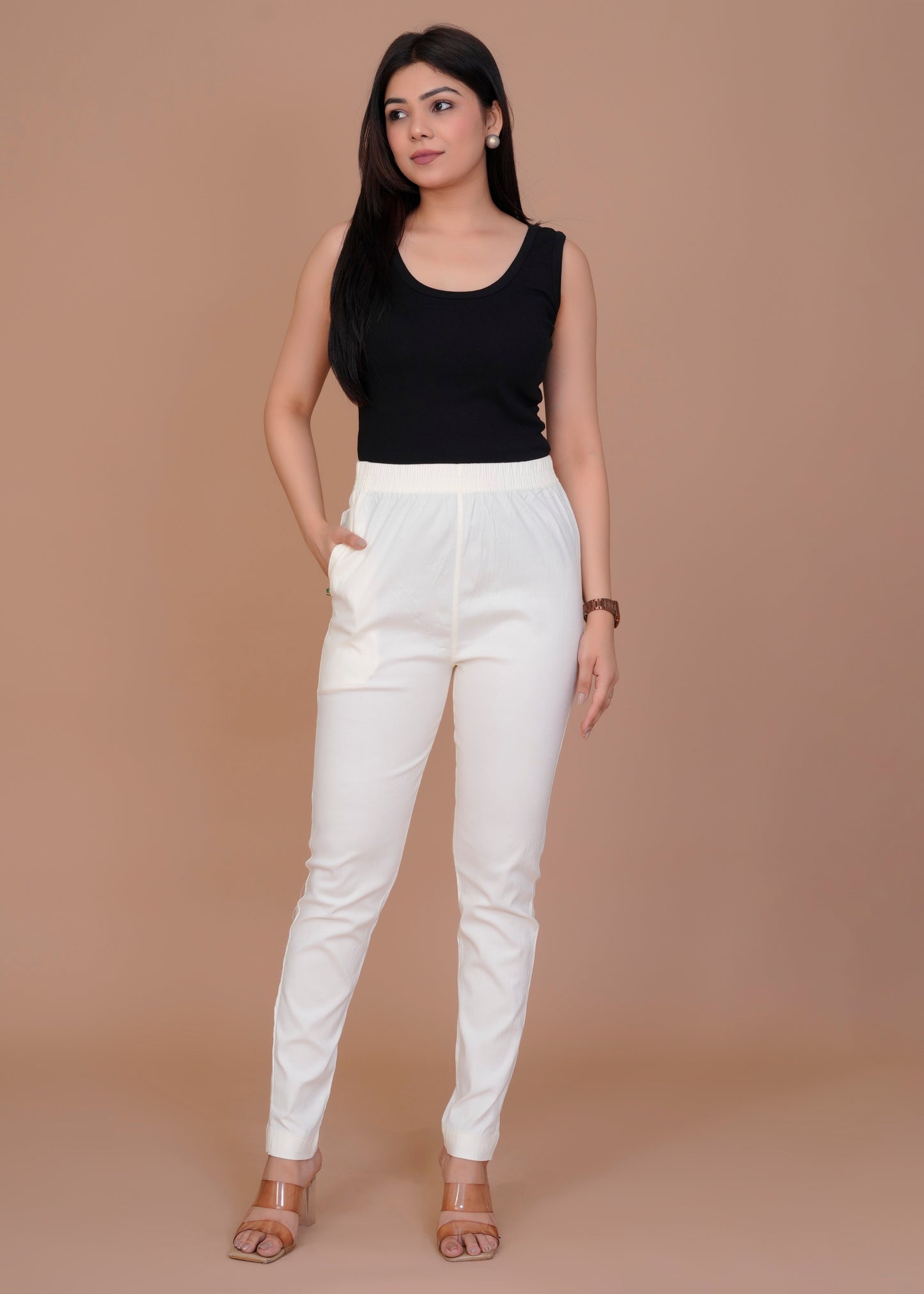 Cotton Lycra Off-White Pant
