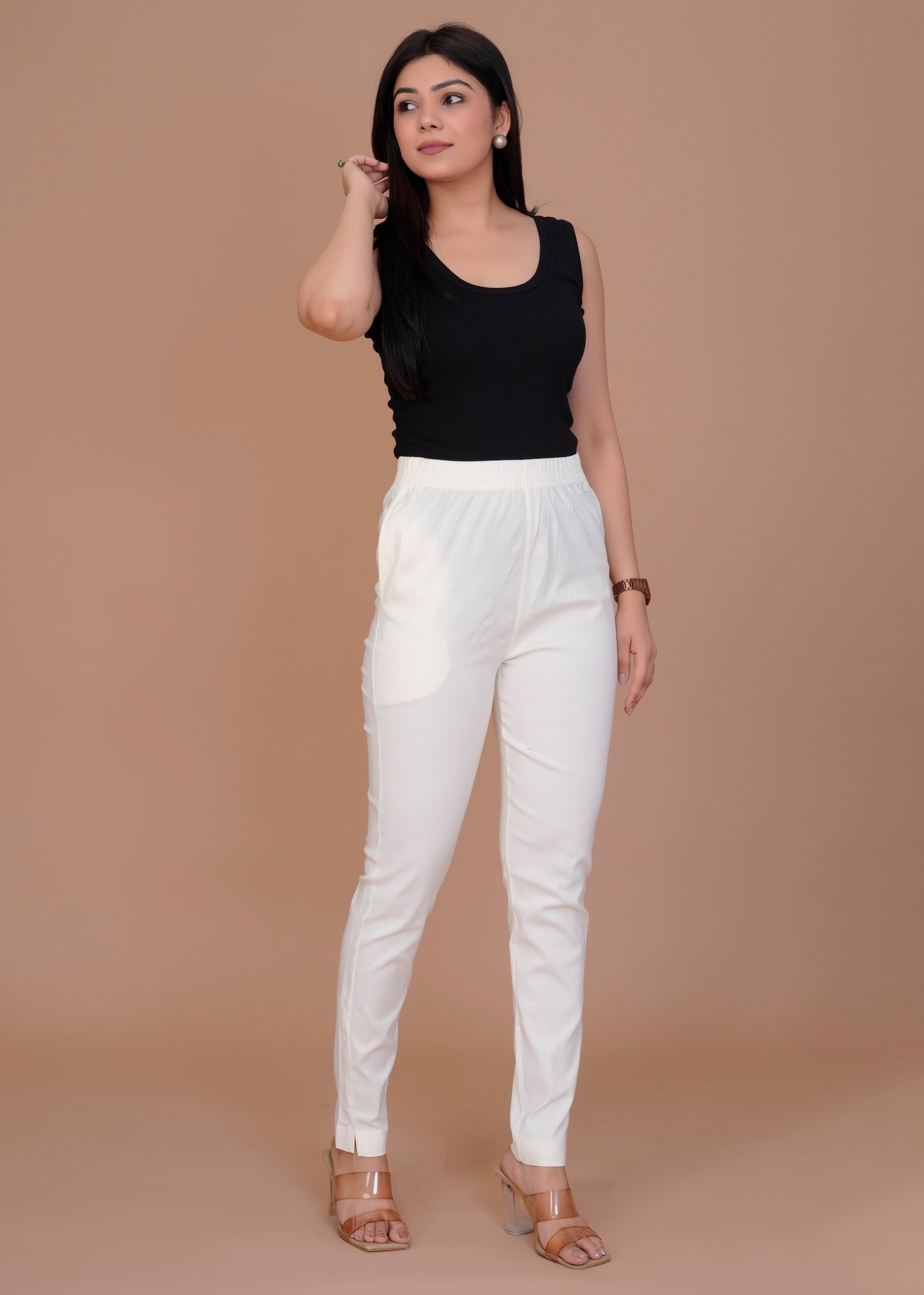 Cotton Lycra Off-White Pant