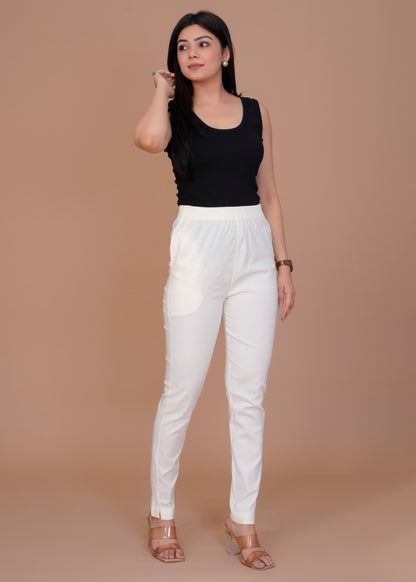 Cotton Lycra Off-White Pant