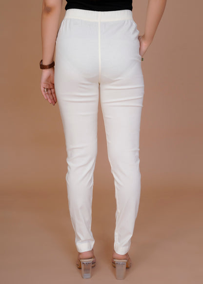 Cotton Lycra Off-White Pant