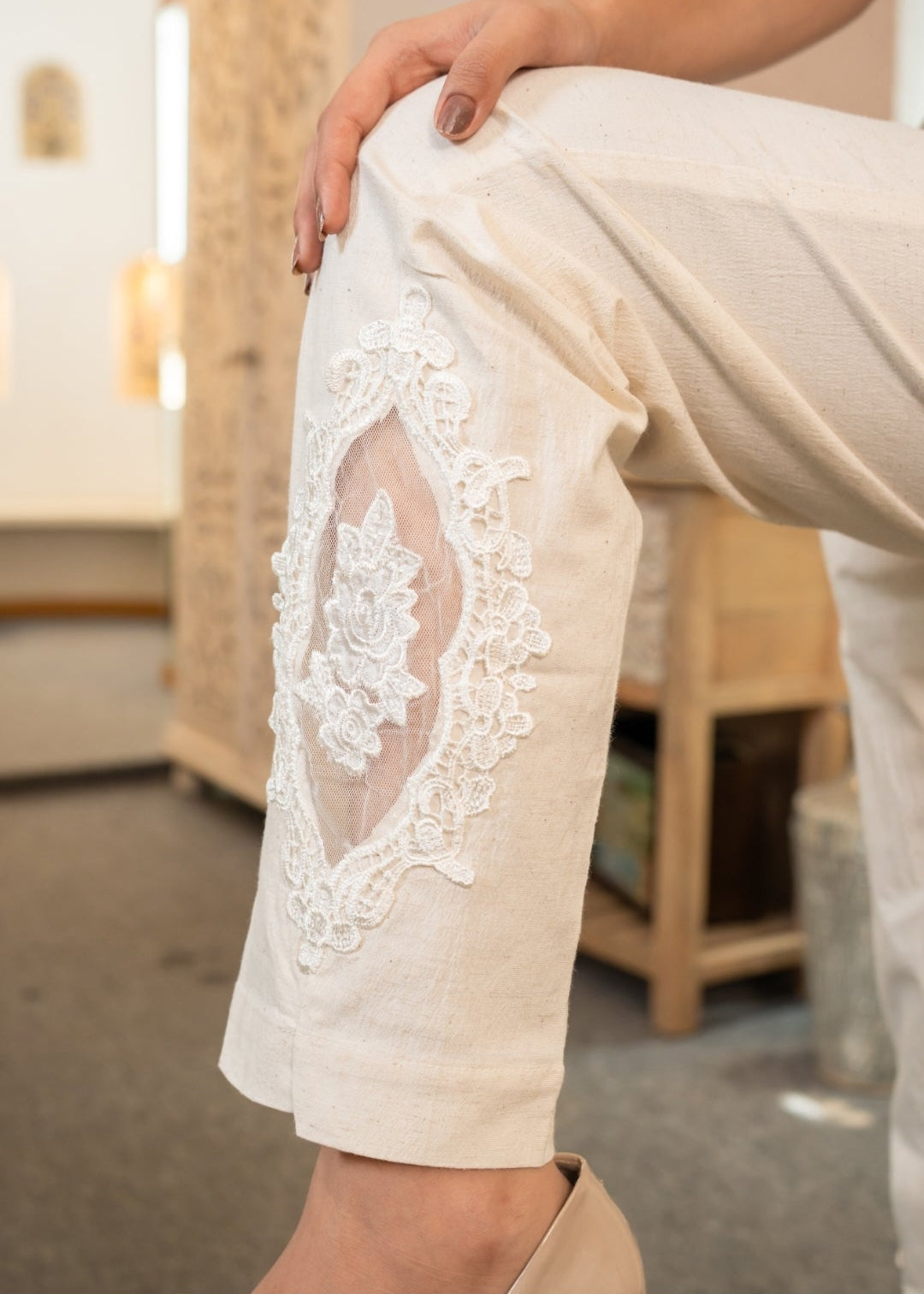 White Patch-Work Pant