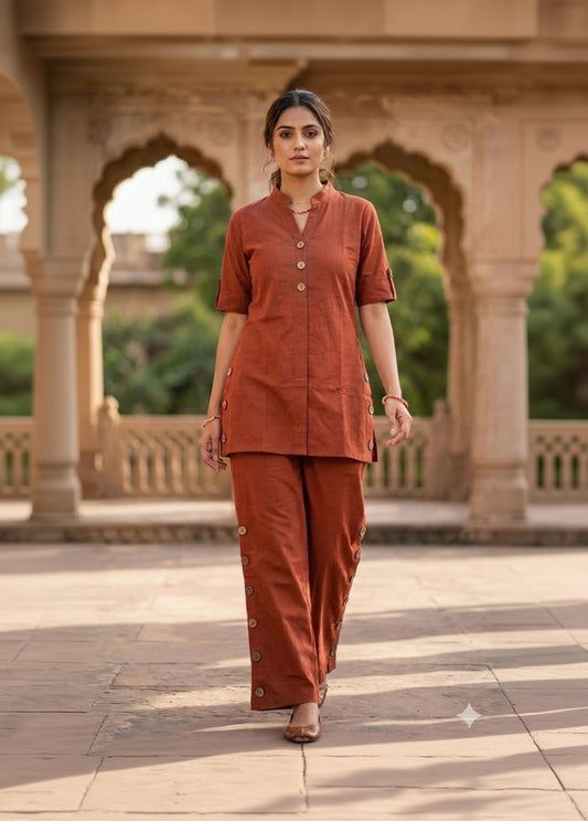 Rust Cotton Linen Co-Ord Set