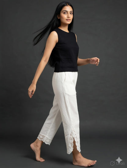 White Side Slit Pant