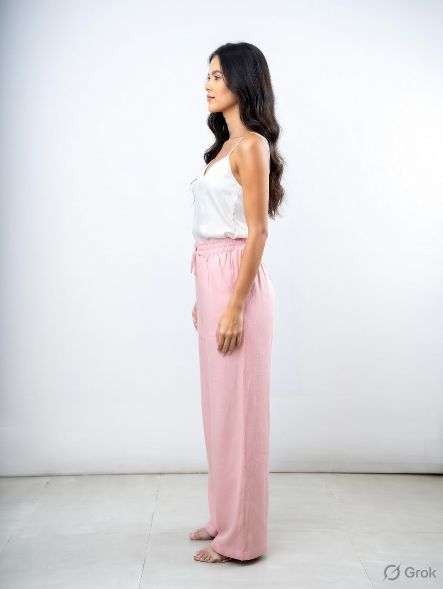 Baby Pink Cotton Wide Leg Pant