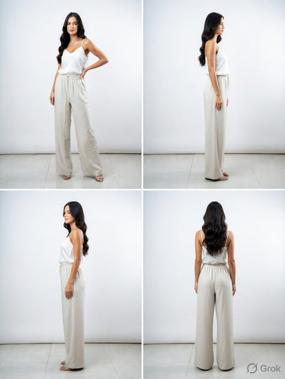 Cloud Gray Cotton Wide Leg Pant