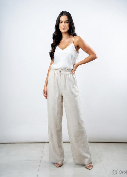 Cloud Gray Cotton Wide Leg Pant