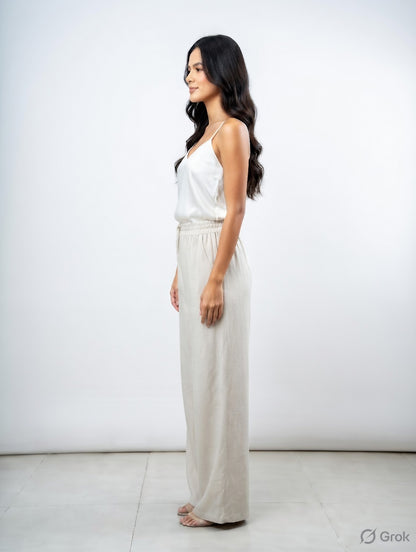 Cloud Gray Cotton Wide Leg Pant