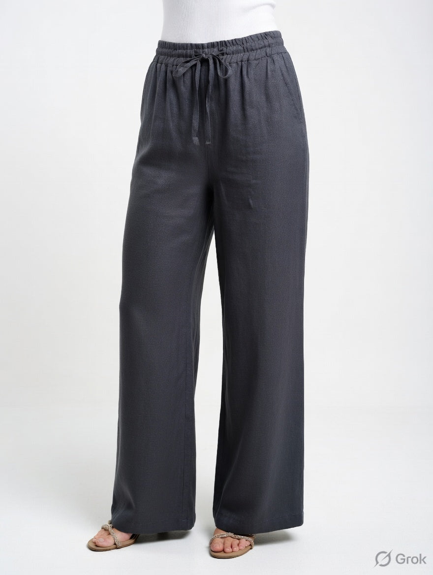 Black Cotton Wide Leg  Pant