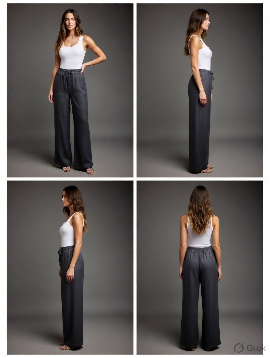 Black Cotton Wide Leg  Pant