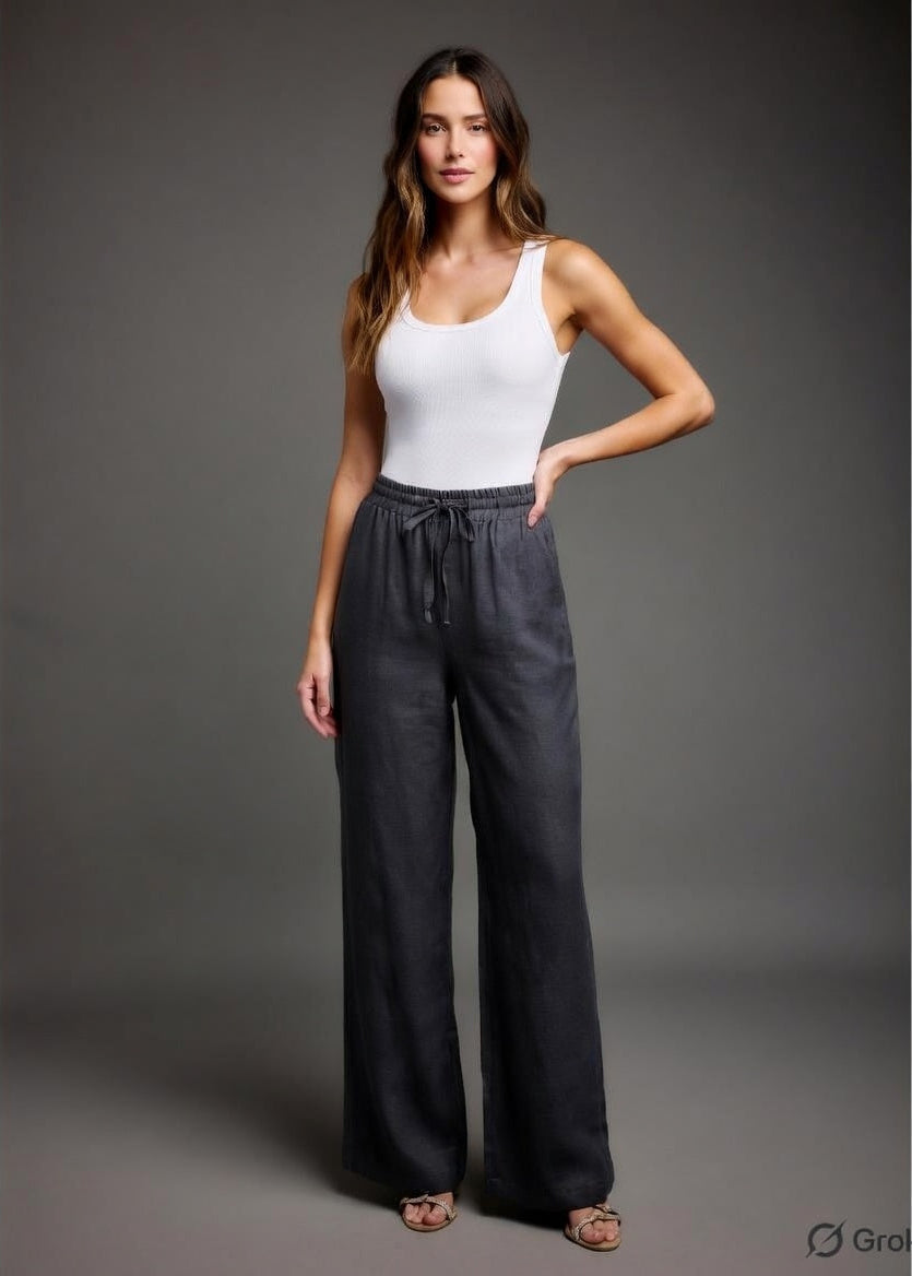 Black Cotton Wide Leg  Pant