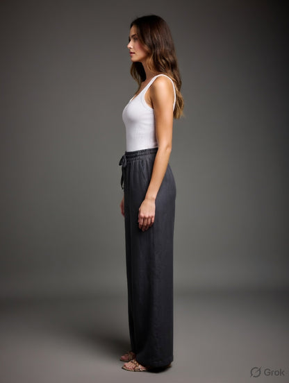 Black Cotton Wide Leg  Pant