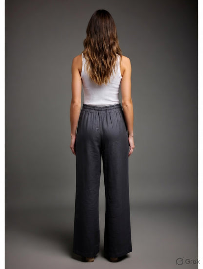 Black Cotton Wide Leg  Pant