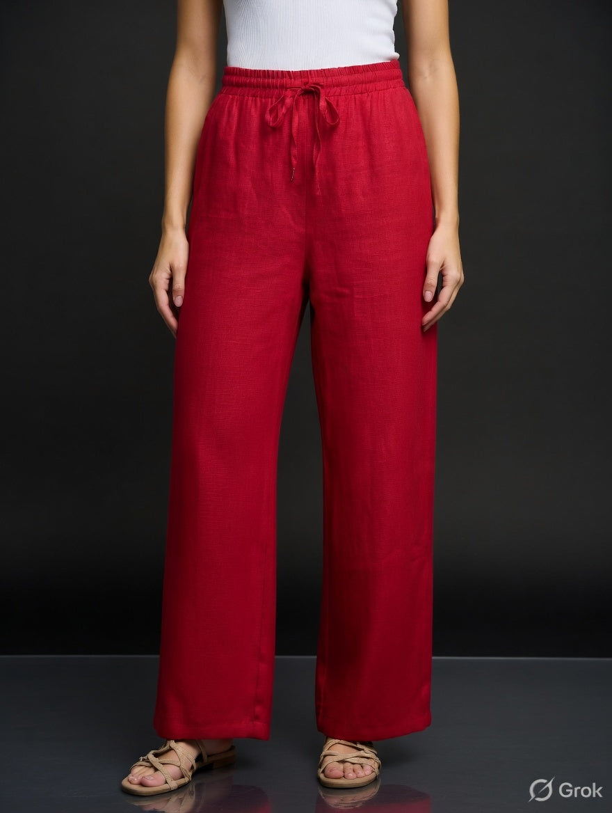 Maroon Cotton Wide Leg Pant