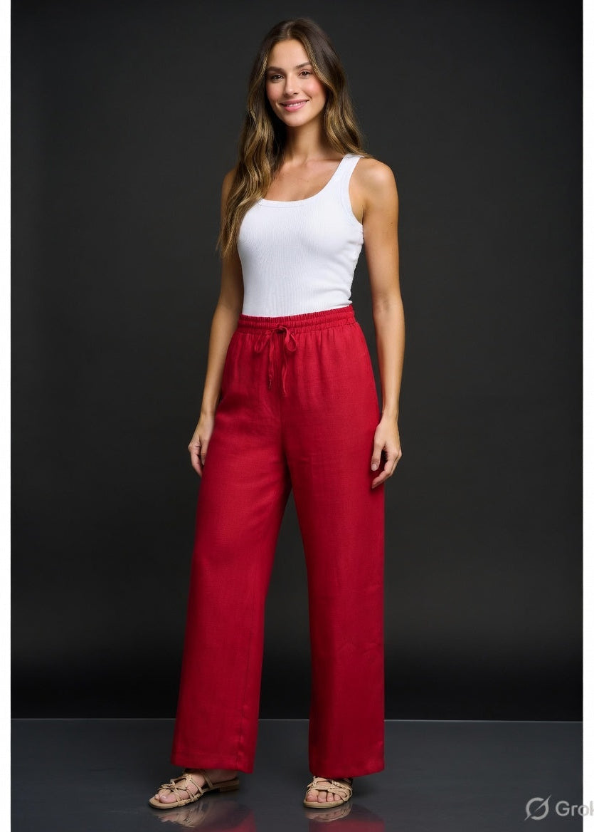 Maroon Cotton Wide Leg Pant