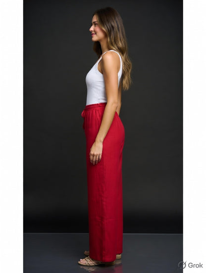 Maroon Cotton Wide Leg Pant