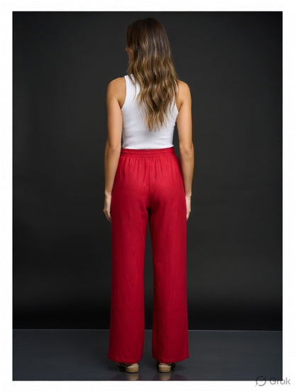 Maroon Cotton Wide Leg Pant