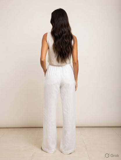 White Cotton Wide Leg  Pant