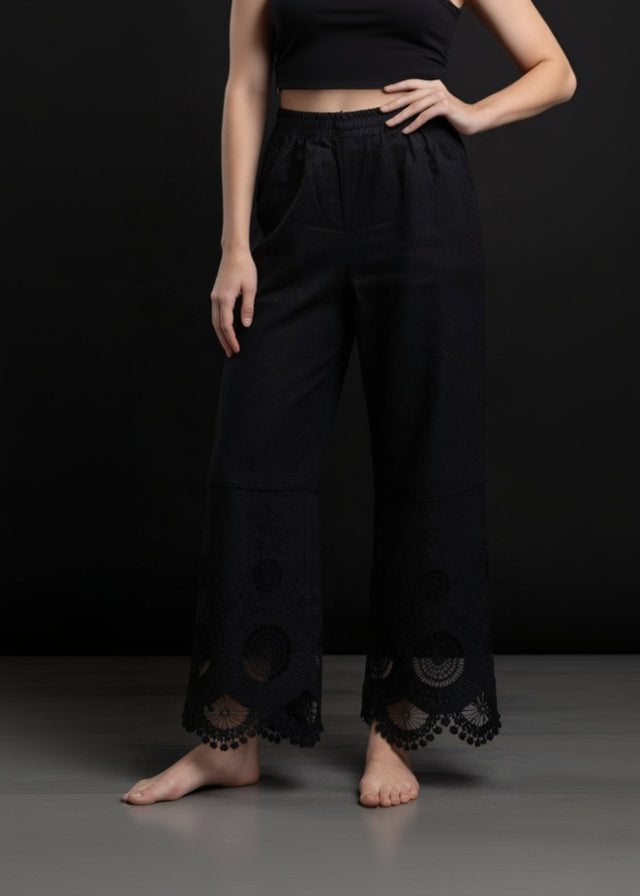 Weave Cutwork Black Plazo