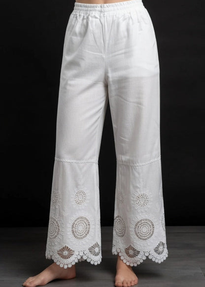 Weave Cutwork White Plazo