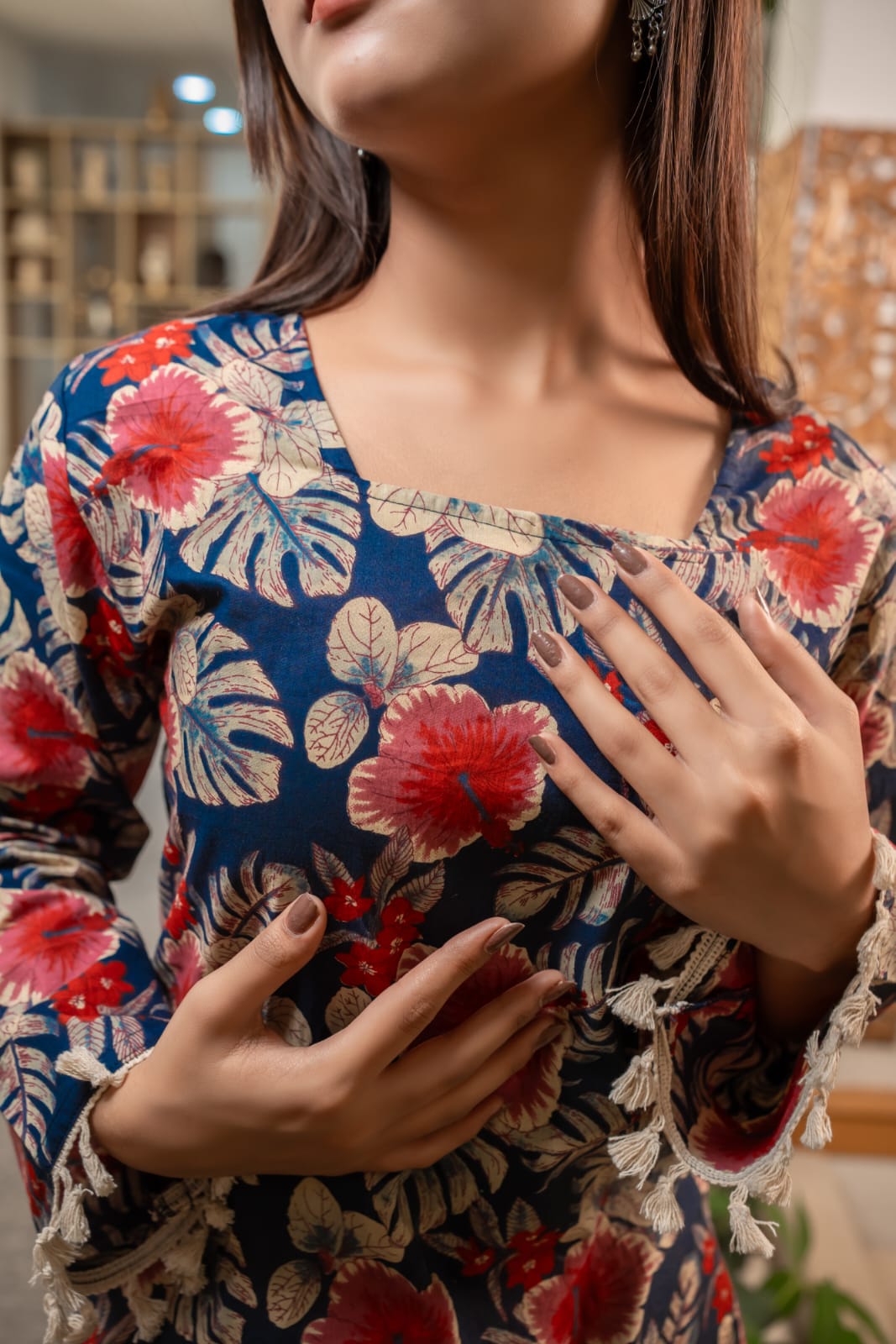 Blue Floral Peplum Kurti