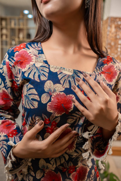 Blue Floral Peplum Kurti