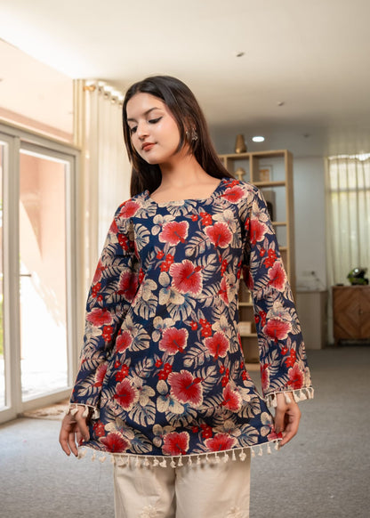 Blue Floral Peplum Kurti