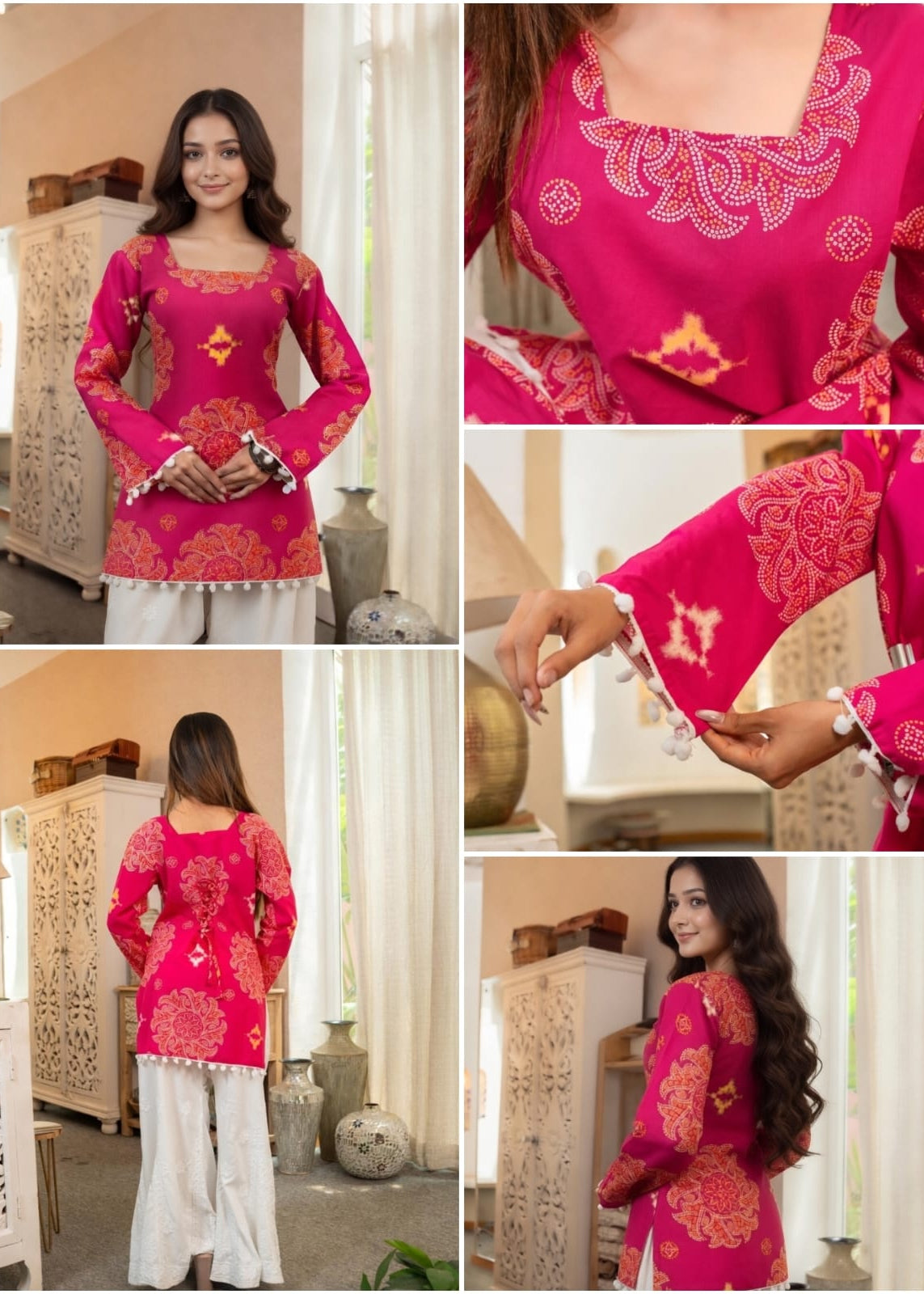 Hot Pink Bandhani Kurti