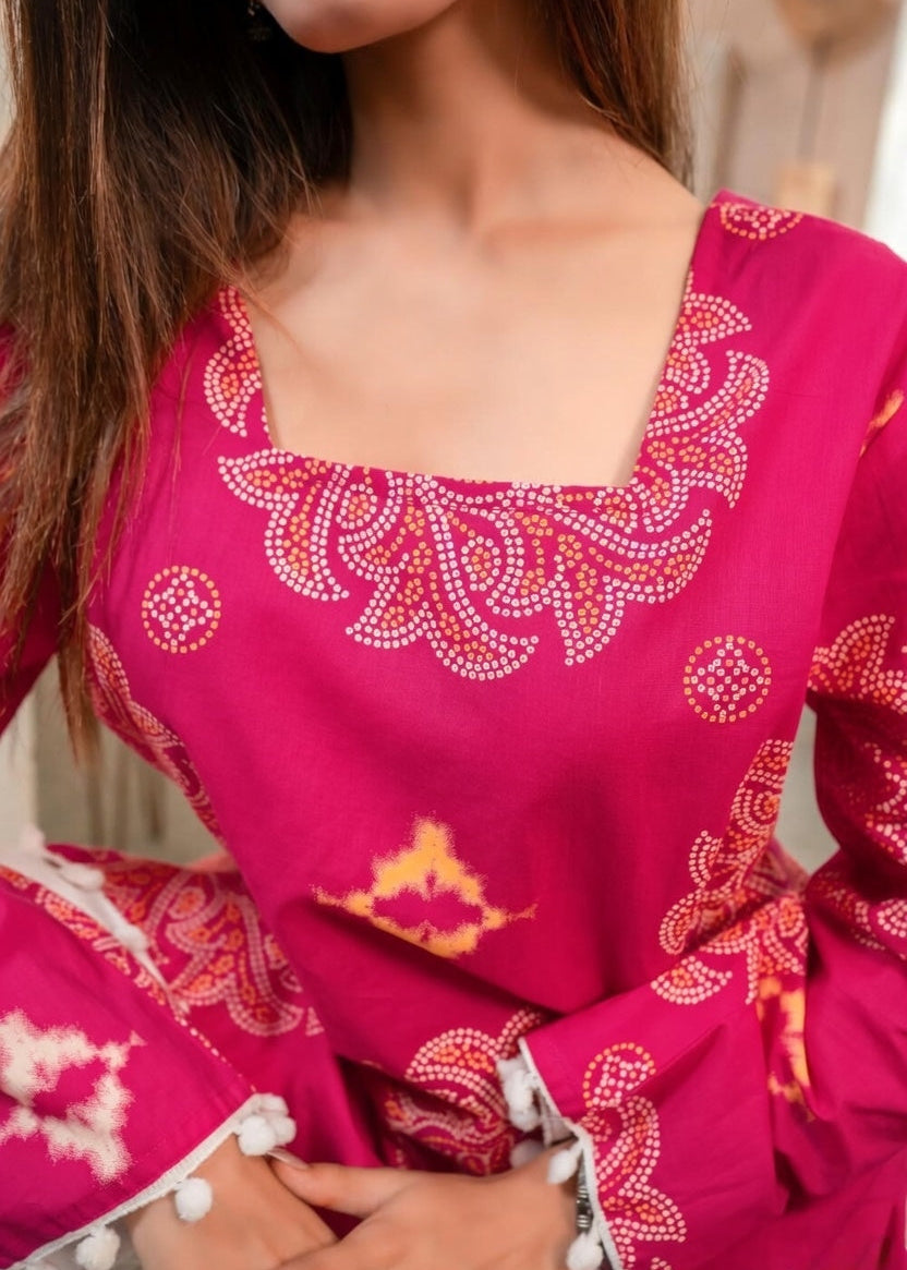 Hot Pink Bandhani Kurti