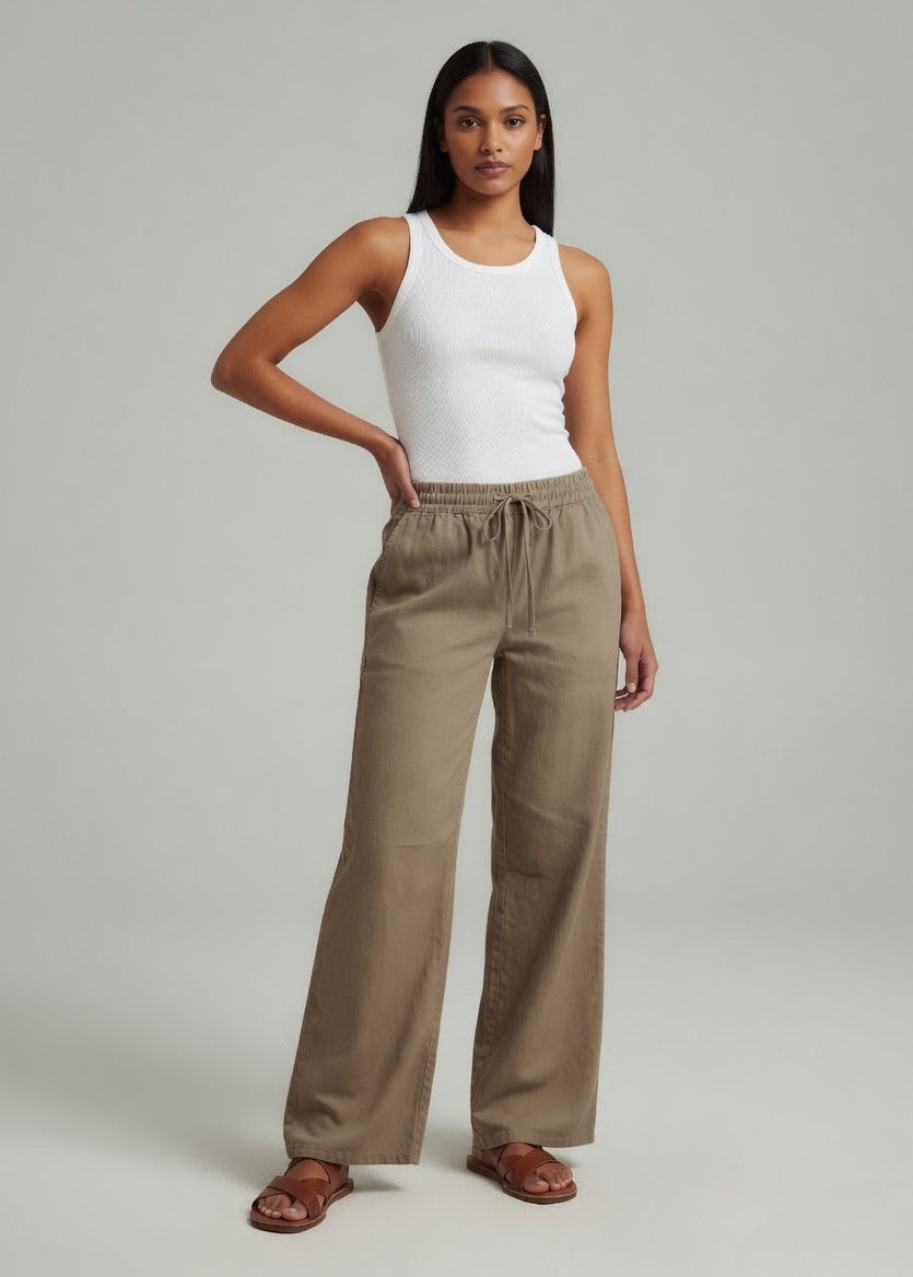 Mocha Brown Cotton Wide Leg  Pant
