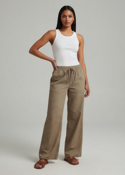 Mocha Brown Cotton Wide Leg  Pant