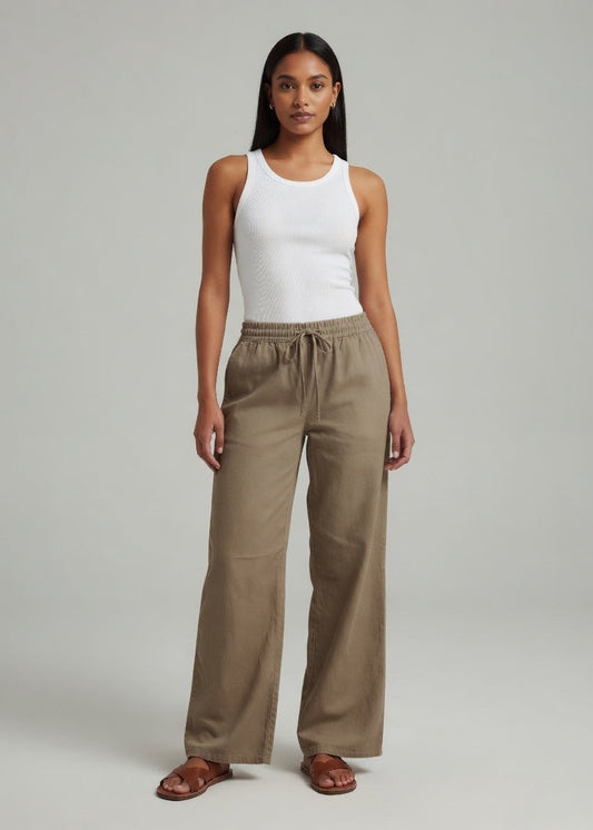 Mocha Brown Cotton Wide Leg  Pant