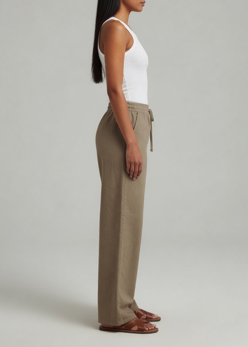 Mocha Brown Cotton Wide Leg  Pant