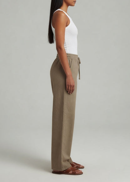 Mocha Brown Cotton Wide Leg  Pant
