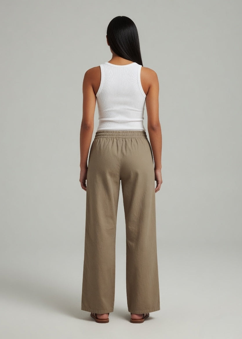 Mocha Brown Cotton Wide Leg  Pant