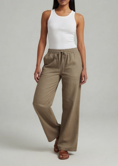 Mocha Brown Cotton Wide Leg  Pant