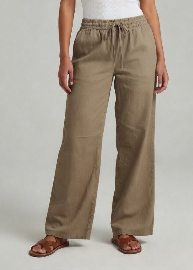 Mocha Brown Cotton Wide Leg  Pant