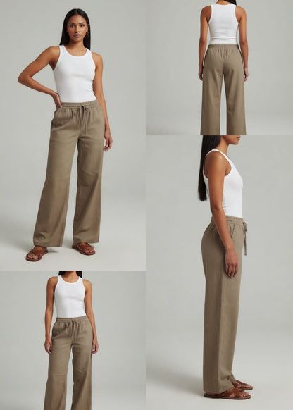 Mocha Brown Cotton Wide Leg  Pant