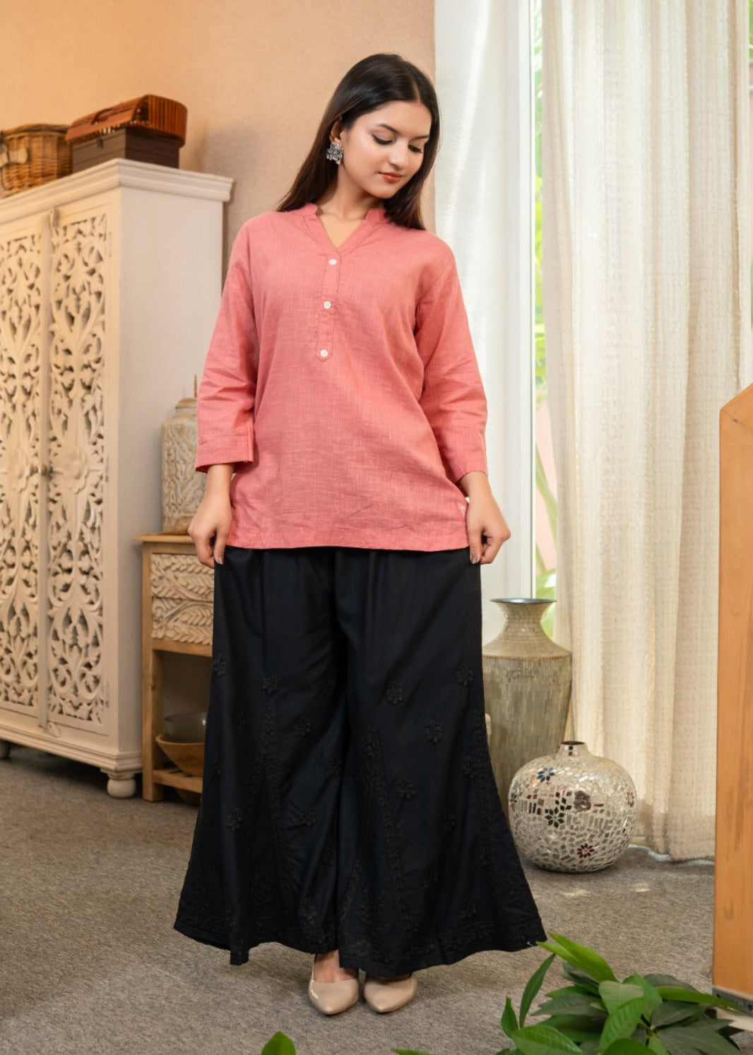 Black Embroidered Kali palazzo