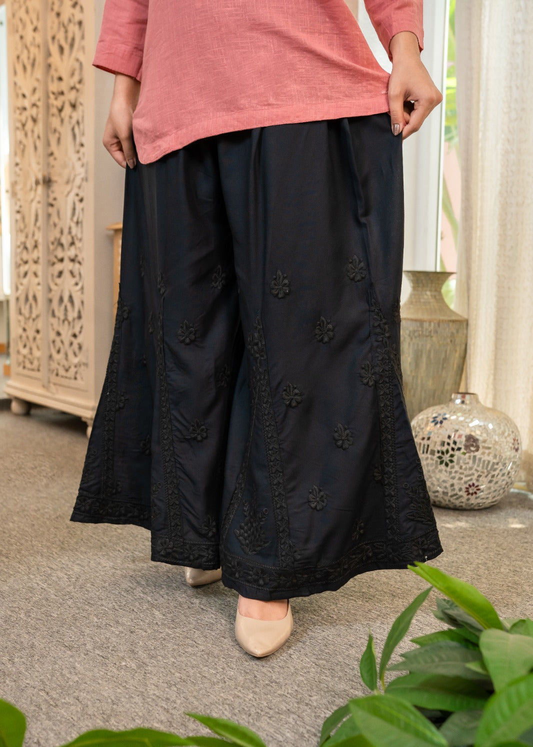 Black Embroidered Kali palazzo