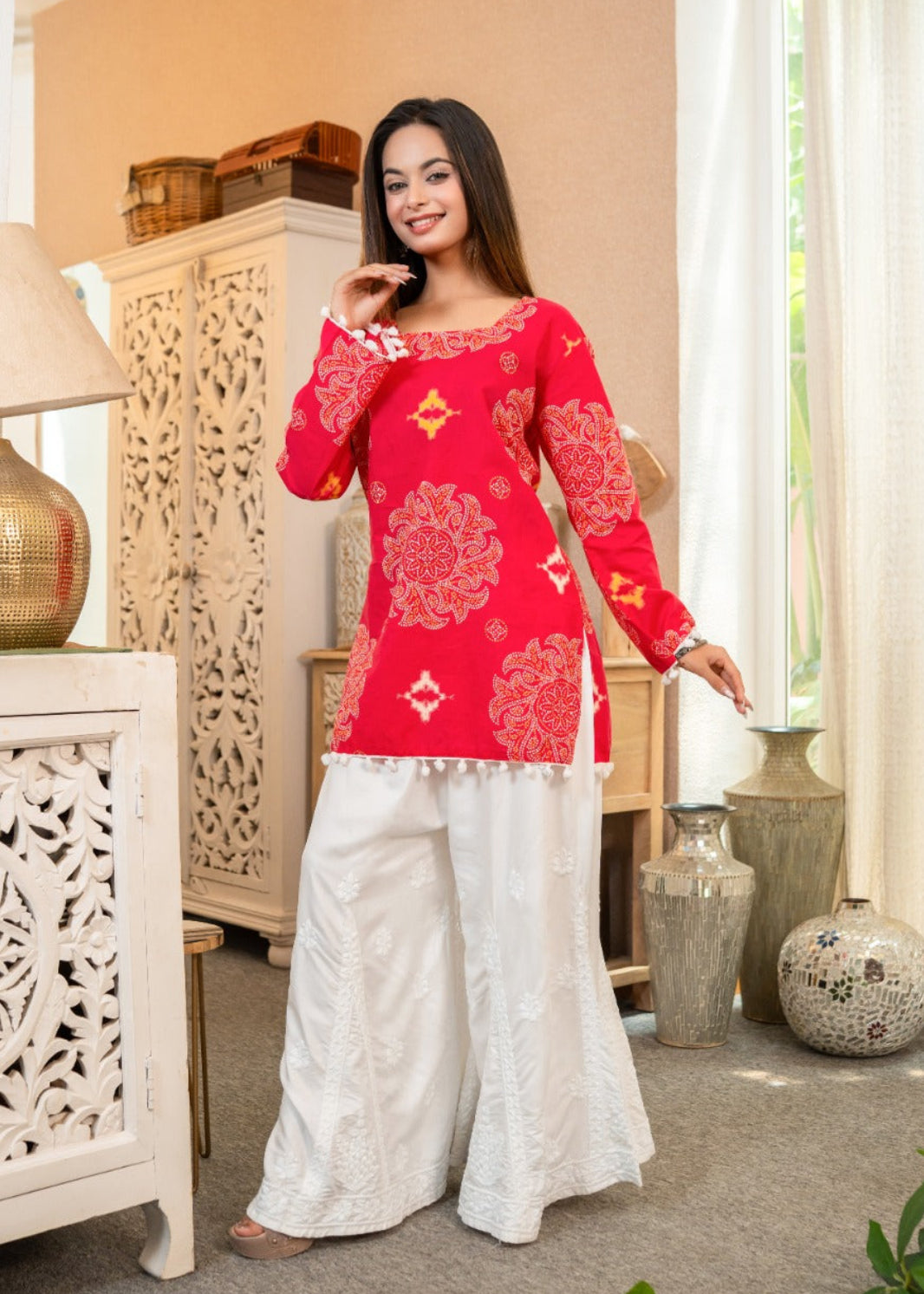 White Embroidered Kali palazzo