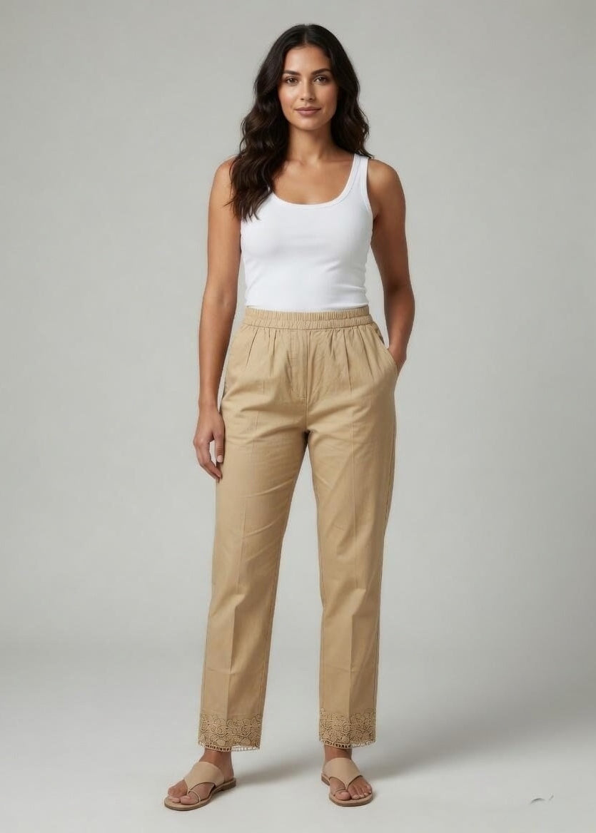 Camel Color Stretchable Lace pant