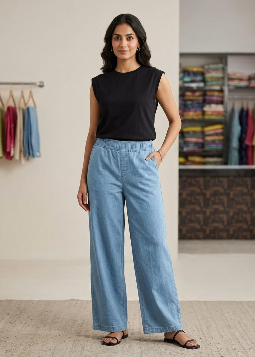 Ice blue denim Plazzo Pants